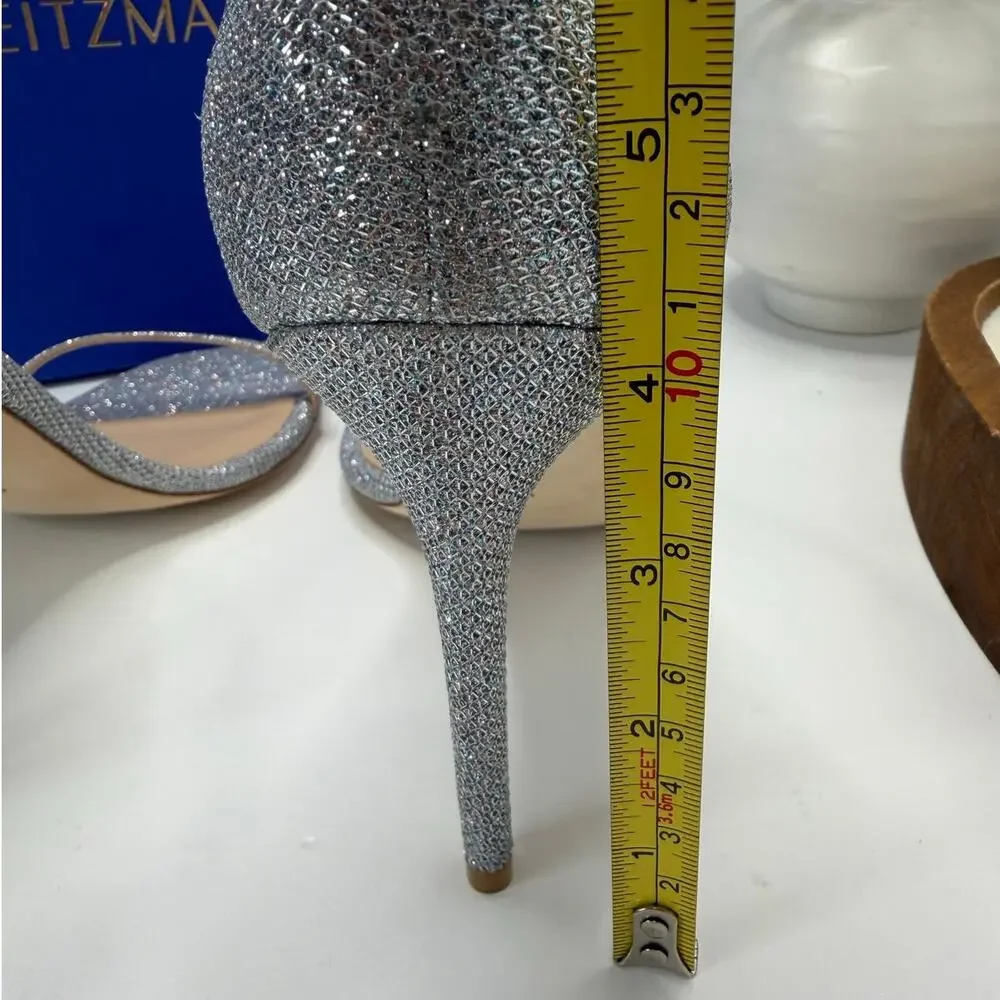 Stuart Weitzman Nudistcurve 100Sanda Ankle Strap Sandal Silver Women's 9.5B